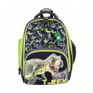 Ghiozdan St.Majewski Bambino TRex, 37cm, 2 compartimente, 2 buzunare, negru cu verde, 650512