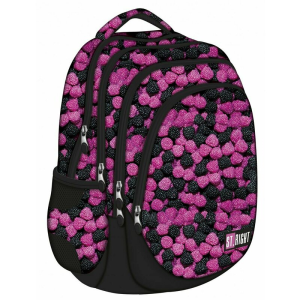 Ghiozdan St.Majewski St.Right Berries, 42cm, 4 compartimente, 2 buzunare, roz cu negru, BP-06 / 622021