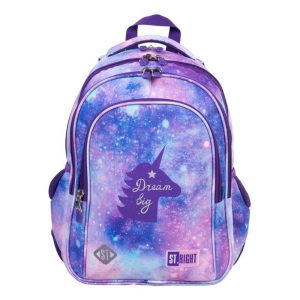 Ghiozdan St.Majewski St.Right Sky Unicorns, 40cm, 4 compartimente, 2 buzunare, roz cu lila, 38299
