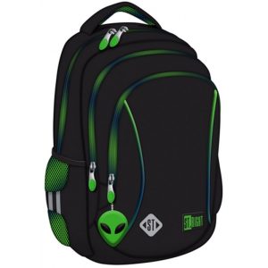 Ghiozdan St.Majewski St.Right Green Power - Alien, 39cm, 3 compartimente, negru cu verde
