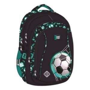 Ghiozdan St.Majewski St.Right Neon - Football, 43cm, 4 compartimente, negru cu bleu