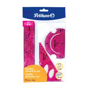 Set geometrie Pelikan, 3 piese flexibile, riglă 30 cm, echer și raportor