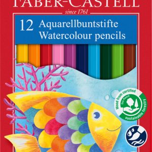 CREIOANE COLORATE ACUARELA 12 BUC + PENSULA FABER-CASTELL