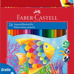 CREIOANE COLORATE ACUARELA 24 BUC + PENSULA FABER-CASTELL