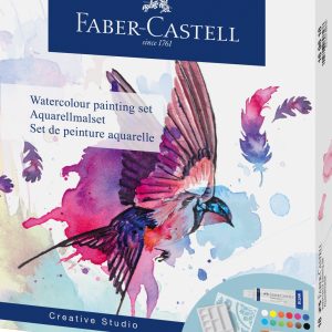 SET CREATIV TEMPERA 18 PIESE (TEMPERA ACUARELE 12 CULORI X 5 ML + 4 PENSULE+ SABLON PLASTIC) FABER-CASTELL