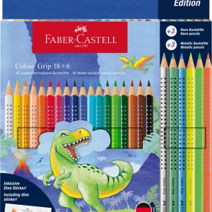 SET PROMO CREIOANE COLORATE 18+6 CULORI GRIP 2001 DINOZAURI FABER-CASTELL