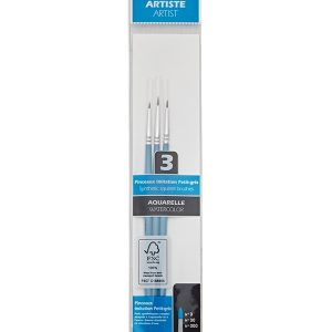 Set 3 pensule pentru acuarela din par sintetic cu fibre negre Pebeo 952201