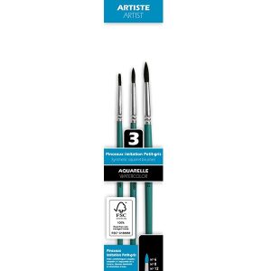 Set 3 pensule pentru acuarela din par sintetic cu fibre negre Pebeo 952200