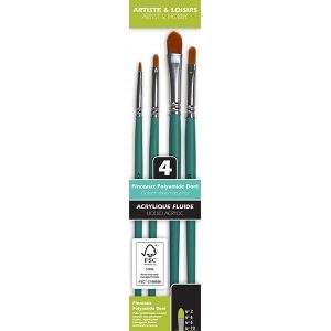 Set 4 pensule Filbert cu maner scurt din par sintetic cu fibre aurii Pebeo 952303
