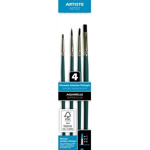 Set 4 pensule pentru acuarela din par sintetic cu fibre negre Pebeo 952202