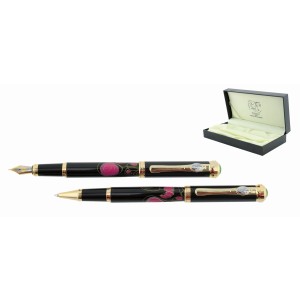 Set stilou și pix PICASSO 958, corp metalic cu ornamente aurite, diverse culori