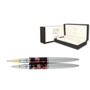 Set stilou și pix PICASSO 988, corp metalic cu cristale și ornamente aurite, diverse culori