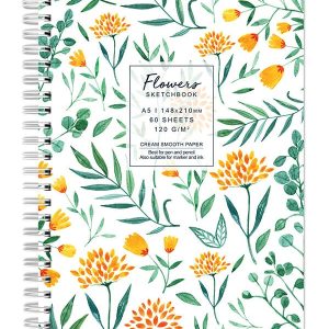 Sketchbook cu spira Flowers alb 120g/mp, 60 file Drasca