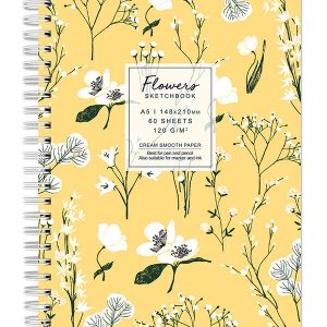 Sketchbook cu spira Flowers galben 120g/mp, 60 file Drasca
