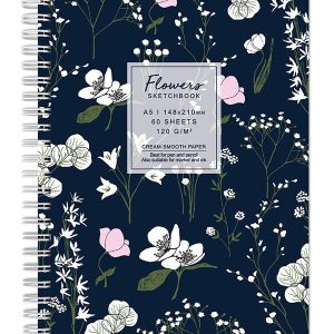 Sketchbook cu spira Flowers negru 120g/mp, 60 file Drasca