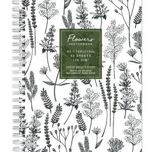 Sketchbook cu spira Flowers plante monocromatic 120g/mp, 60 file Drasca