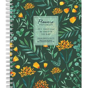 Sketchbook cu spira Flowers verde 120g/mp, 60 file Drasca