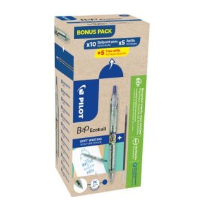 Set 10 pixuri cu bila si 10 rezerve Pilot B2P Ecoball Begreen 1.0 mm albastru cu click Set 10 pixuri cu bila B2P Ecoball Pilot Begreen 1.0 mm +10 rezerve B2P Ecoball Pilot Begreen 1.0 mm varf gros albastru