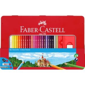 Creioane colorate 48 culori + 4 accesorii cutie metal Faber-Castell Creioane colorate 48culori + 4 acc cut metal Faber-Castell